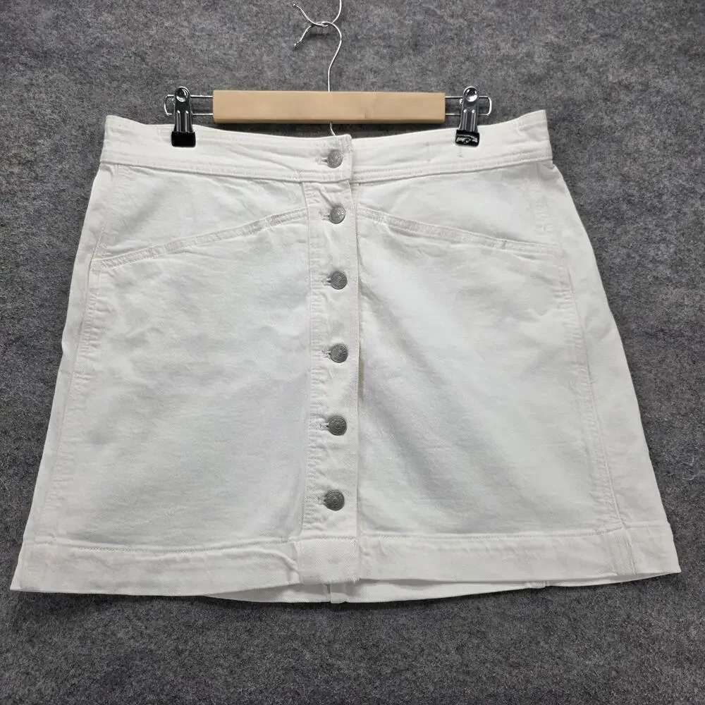 Madewell Skirt Womens 14 White Short Mini Denim Button Pockets Casual Summer